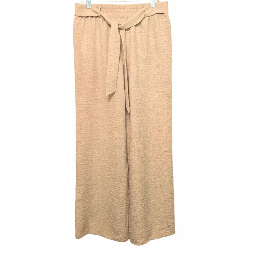 Wide Leg Dressy Pants Women Stretchy Waist Decorative Front Tie Medium